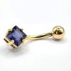 BELPIERCE012-GD 14K Solid Gold Belly Button Ring with Diamond Semi and Precious Stone- Hand Made 14K Gold Belly Bar for that very special Person