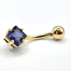 BELPIERCE012-GD 14K Solid Gold Belly Button Ring with Diamond Semi and Precious Stone- Hand Made 14K Gold Belly Bar for that very special Person