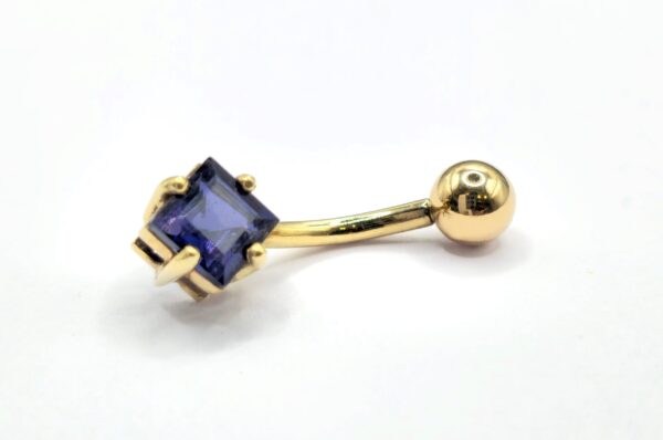 BELPIERCE012-GD 14K Solid Gold Belly Button Ring with Diamond Semi and Precious Stone- Hand Made 14K Gold Belly Bar for that very special Person