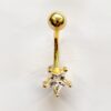 BELPIERCE014-GD 14K Solid Gold Belly Button Ring - Star Shape Crystal Belly Ring - Gold Belly Bar made of 14K Gold - Fine Jewelry Hand Set and Hand Polished