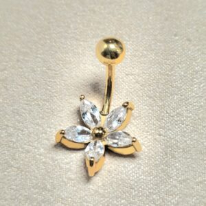 14K Solid Gold Belly Button Ring - Gold Flower Belly  Ring size 8mm - Hand Set Hand Polished - Hand Made Solid Gold Belly Bar for a Special Person