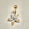 BELPIERCE021-GD 14K Solid Gold Belly Button Ring - Gold Flower Belly Ring size 8mm - Hand Set Hand Polished - Hand Made Solid Gold Belly Bar for a Special Person