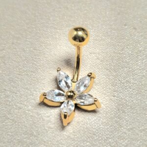 14K Solid Gold Belly Button Ring - Gold Flower Belly  Ring size 8mm - Hand Set Hand Polished - Hand Made Solid Gold Belly Bar for a Special Person