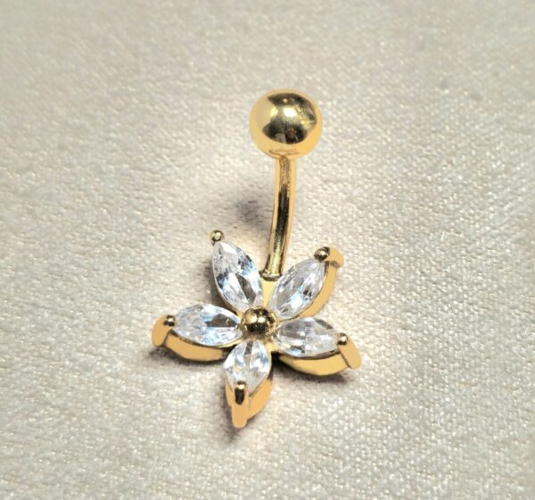 BELPIERCE021-GD 14K Solid Gold Belly Button Ring - Gold Flower Belly Ring size 8mm - Hand Set Hand Polished - Hand Made Solid Gold Belly Bar for a Special Person