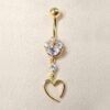 BELPIERCE022-GD_d6fafc40-a872-47fa-8ad1-e9b5cdbb49e1 Belly Button Ring Dangle Open Heart Shape with Crystal Belly Ring - Belly Bar made of 14K Gold Fine Jewelry Hand Set and Hand Polished