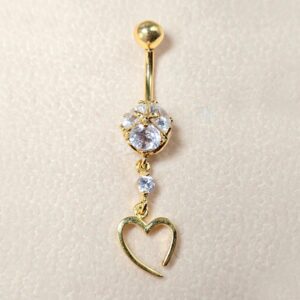 BELPIERCE022-GD_d6fafc40-a872-47fa-8ad1-e9b5cdbb49e1 Belly Button Ring Dangle Open Heart Shape with Crystal Belly Ring - Belly Bar made of 14K Gold Fine Jewelry Hand Set and Hand Polished