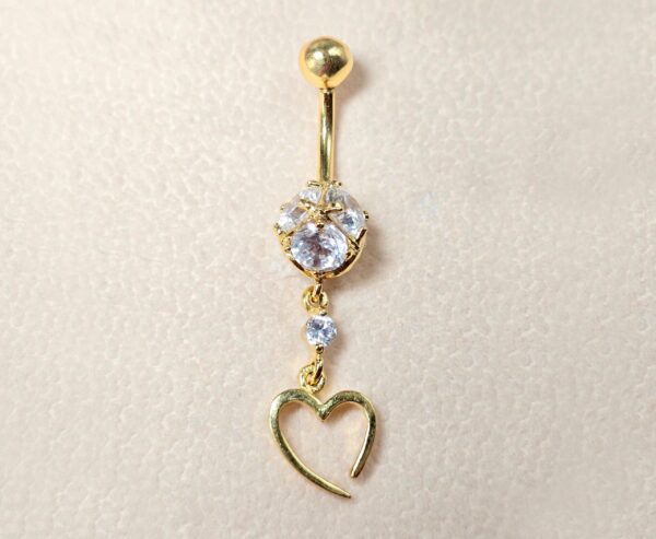 BELPIERCE022-GD_d6fafc40-a872-47fa-8ad1-e9b5cdbb49e1 Belly Button Ring Dangle Open Heart Shape with Crystal Belly Ring - Belly Bar made of 14K Gold Fine Jewelry Hand Set and Hand Polished