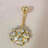 BELPIERCE023-GD-2 14K Solid Gold Belly Button Ring Flower - Studded with Crystal Belly Ring - Hand Made 14K Gold Belly Bar for that very special Person