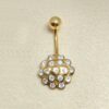 BELPIERCE023-GD 14K Solid Gold Belly Button Ring Flower - Studded with Crystal Belly Ring - Hand Made 14K Gold Belly Bar for that very special Person