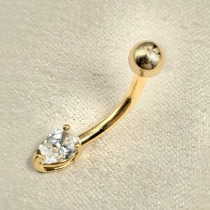 BELPIERCE025-GD 14K Solid Gold Tear Drop Belly Button Ring with Crystal Belly- Hand Made 14K Gold Belly Bar for that very special Person