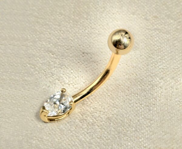 14K Solid Gold Tear Drop Belly Button Ring with Crystal Belly- Hand Made 14K Gold Belly Bar for that very special Person