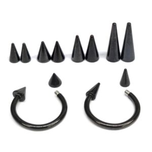 CBB-BL-SPIKE Titanium Black Spike Horseshoe Ring Piercing 18g 16g 14g Cone Septum Jewelry Bull Piercing Also for Nipple, PA Ring and Lips
