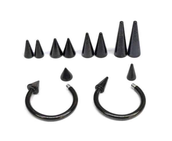 Titanium Black Spike Horseshoe Ring Piercing 18g 16g 14g Cone Septum Jewelry Bull Piercing Also for Nipple, PA Ring and Lips
