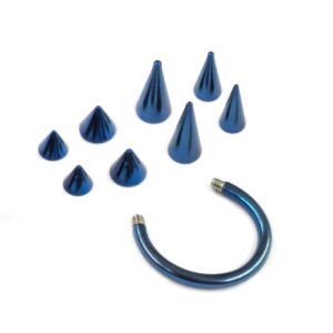 Titanium Teal Blue Spike Horseshoe Ring Piercing 18g 16g 14g Cone Septum Jewelry Bull Piercing Also for Nipple, PA Ring and Lips