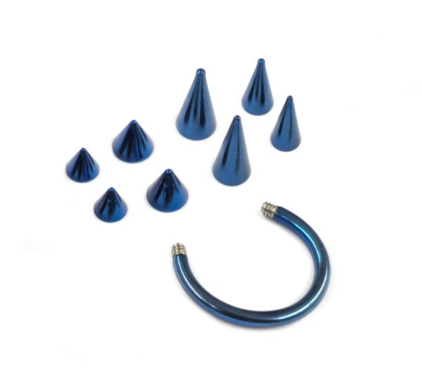 CBB-BLUE-SPIKE Titanium Teal Blue Spike Horseshoe Ring Piercing 18g 16g 14g Cone Septum Jewelry Bull Piercing Also for Nipple, PA Ring and Lips