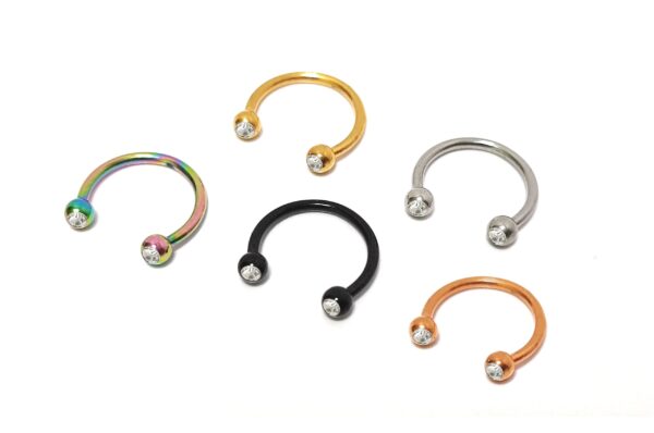CBB-COL-GEM Titanium Horseshoe Ring Piercing Coloured with Gem Ball Crystals 18g 16g 14g Septum Jewelry Bull Piercing - Also for Nipple, PA Ring and Lip