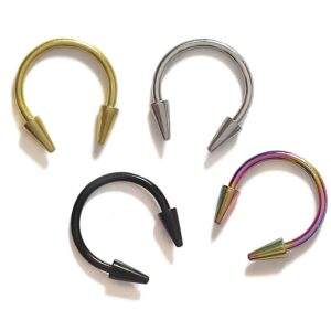 Titanium Spike Horseshoe Ring Piercing, Coloured Nose Septum Spike/Cone 18g 16g 14g Bull Piercing Also for Nipple, PA Ring and Lips