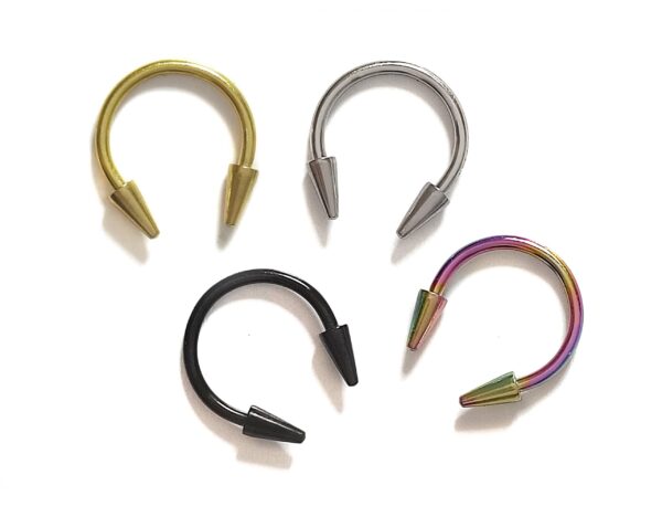 CBB-COL-SPIKE Titanium Spike Horseshoe Ring Piercing, Coloured Nose Septum Spike/Cone 18g 16g 14g Bull Piercing Also for Nipple, PA Ring and Lips