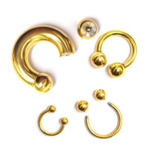 CBB-GD-INT-EX-1 Titanium Horseshoe Ring Piercing 18g to 00g Gold Septum Jewelry Bull Piercing Also for Nipple, PA Ring, Lips - Internal or External Threaded