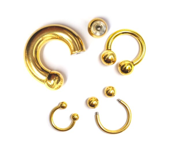 CBB-GD-INT-EX-1 Titanium Horseshoe Ring Piercing 18g to 00g Gold Septum Jewelry Bull Piercing Also for Nipple, PA Ring, Lips - Internal or External Threaded