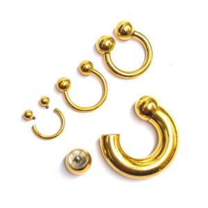 CBB-GD-INT-EX Titanium Horseshoe Ring Piercing 18g to 00g Gold Septum Jewelry Bull Piercing Also for Nipple, PA Ring, Lips - Internal or External Threaded