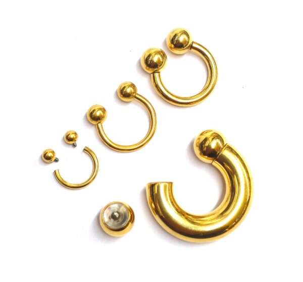 Titanium Horseshoe Ring Piercing 18g to 00g Gold Septum Jewelry Bull Piercing Also for Nipple, PA Ring, Lips - Internal or External Threaded