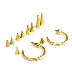 CBB-GD-SPIKE Titanium Gold Spike Horseshoe Ring Piercing 18g 16g 14g Cone Septum Jewelry Bull Piercing Also for Nipple, PA Ring and Lips
