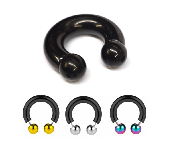 CBB-INT-BALL-BL-ALL-4 Black Prince Albert Jewelry Horseshoe PA Piercing with Custom Ball Circular Barbell