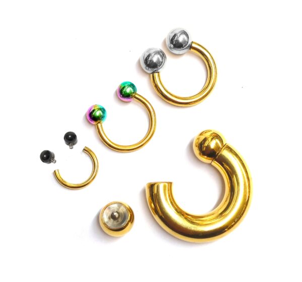CBB-INT-BALL-GD-ALL-4 Gold Prince Albert Jewelry Horseshoe PA Piercing with Internally Threaded Custom Ball Circular Barbell