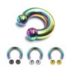 Rainbow Prince Albert Jewelry Horseshoe PA Ring with Internally Threaded Custom Ball Circular Barbell Piercing