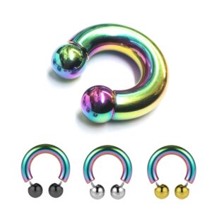 CBB-INT-BALL-RBOW-ALL-4 Rainbow Prince Albert Jewelry Horseshoe PA Ring with Internally Threaded Custom Ball Circular Barbell Piercing