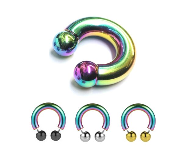 Rainbow Prince Albert Jewelry Horseshoe PA Ring with Internally Threaded Custom Ball Circular Barbell Piercing