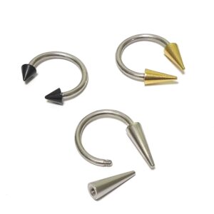 Titanium Spike Horseshoe Circular Barbell Ring Piercing 14G (1.6mm) Bull Piercing with Colorful Spikes - Also for Nipple, PA Ring and Lips