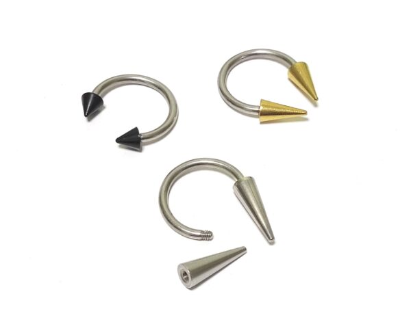 CBB-LONG-SHORT-SPIKE Titanium Spike Horseshoe Circular Barbell Ring Piercing 14G (1.6mm) Bull Piercing with Colorful Spikes - Also for Nipple, PA Ring and Lips