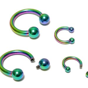 CBB-RBOW-INT-EX_139a05a9-1d59-45b0-ab2d-ad3b5c10edbe Horseshoe Ring Piercing 18g to 00g Rainbow Septum Jewelry Bull Piercing Also for Nipple, PA Ring, Lips Internal / External Threaded