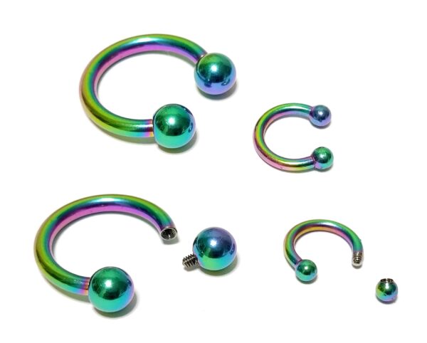 Horseshoe Ring Piercing 18g to 00g Rainbow Septum Jewelry Bull Piercing Also for Nipple, PA Ring, Lips Internal / External Threaded