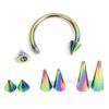 Titanium Rainbow Spike Horseshoe Ring Piercing 18g 16g 14g Cone - Septum Jewelry Bull Piercing Also for Nipple, PA Ring and Lips
