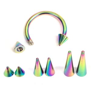 CBB-RBOW-SPIKE Titanium Rainbow Spike Horseshoe Ring Piercing 18g 16g 14g Cone - Septum Jewelry Bull Piercing Also for Nipple, PA Ring and Lips
