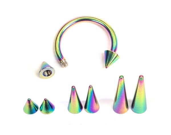 Titanium Rainbow Spike Horseshoe Ring Piercing 18g 16g 14g Cone - Septum Jewelry Bull Piercing Also for Nipple, PA Ring and Lips