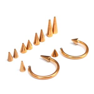 Titanium Rose Gold Spike Horseshoe Ring Piercing 18g 16g 14g Cone Septum Jewelry Bull Piercing Also for Nipple, PA Ring and Lips
