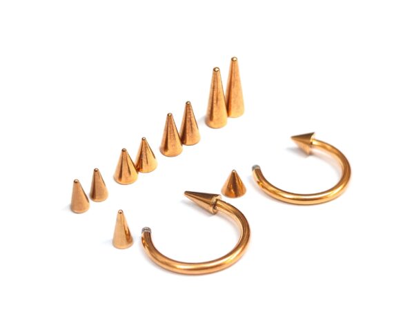 CBB-RG-SPIKE Titanium Rose Gold Spike Horseshoe Ring Piercing 18g 16g 14g Cone Septum Jewelry Bull Piercing Also for Nipple, PA Ring and Lips