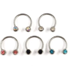 Titanium Horseshoe Front Facing Barbell Nose Septum - 16g 14g Externally Threaded Ring with CZ Crystals - Body Jewelry Lip Ring, Daith Ring