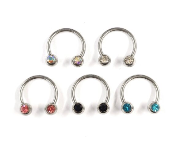 CBB-SS-FRONT-GEM Titanium Horseshoe Front Facing Barbell Nose Septum - 16g 14g Externally Threaded Ring with CZ Crystals - Body Jewelry Lip Ring, Daith Ring