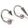 CBB-SS-GEM-SPIKE Circular Barbell Lip Ring with Gem Ball Spike and Cone - Titanium 18g 16g 14g Lip Hugger Piercing, Canine Bites, Shark Bites, Lip Jewelry