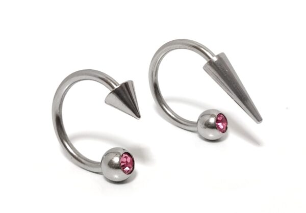 CBB-SS-GEM-SPIKE Circular Barbell Lip Ring with Gem Ball Spike and Cone - Titanium 18g 16g 14g Lip Hugger Piercing, Canine Bites, Shark Bites, Lip Jewelry