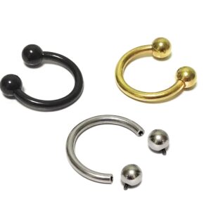 CBB-SS-INT-SS-BL-GD_4ccc4bc0-2c20-4629-ba6d-606fc311bcb3 Titanium Internally Threaded Horseshoe Ring Piercing 16g to 00Gg Septum Jewelry Bull Piercing Also for Nipple, PA Ring and Lips