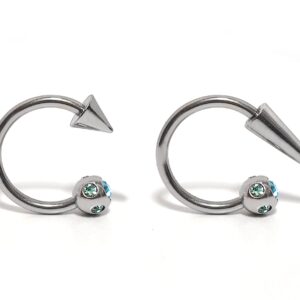 CBB-SS-MULTI-SPIKE Horse Barbell Lip Ring with Multi Crystal Ball and Spike - Titanium 18g 16g 14g Lip Hugger Piercing, Canine Bites, Shark Bites, Lip Jewelry