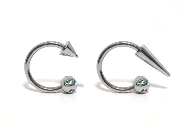 Horse Barbell Lip Ring with Multi Crystal Ball and Spike - Titanium 18g 16g 14g Lip Hugger Piercing, Canine Bites, Shark Bites, Lip Jewelry