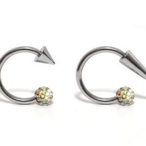 CBB-SS-SHAM-SPIKE Circular Barbell Lip Ring with Disco Ball Spike and Cone - Titanium 18g 16g 14g Lip Hugger Piercing, Canine Bites, Shark Bites, Lip Jewelry
