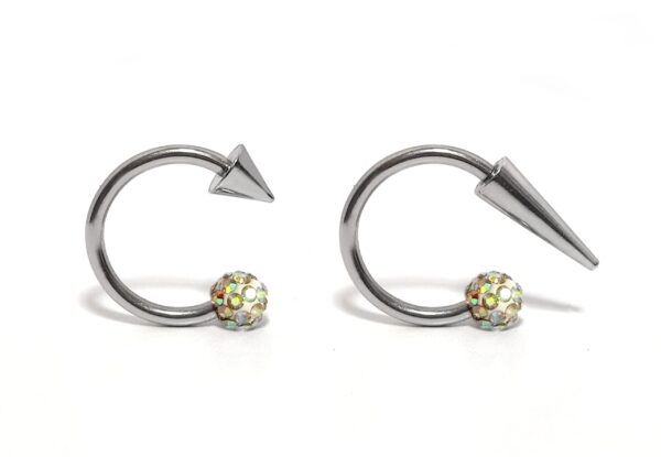 CBB-SS-SHAM-SPIKE Circular Barbell Lip Ring with Disco Ball Spike and Cone - Titanium 18g 16g 14g Lip Hugger Piercing, Canine Bites, Shark Bites, Lip Jewelry